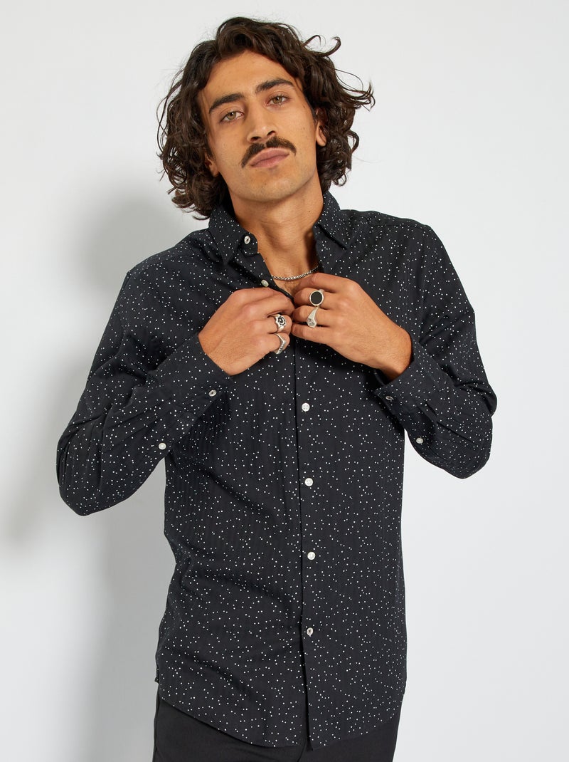 Slim-fit overhemd met print ZWART - Kiabi