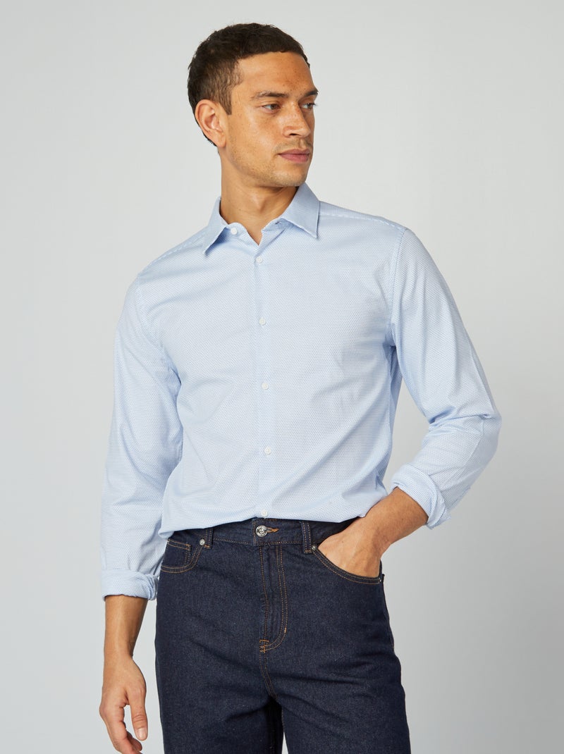Slim-fit overhemd van dobbykatoen WIT - Kiabi
