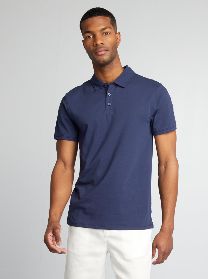 Slim-fit polo van stretchstof ZWART - Kiabi