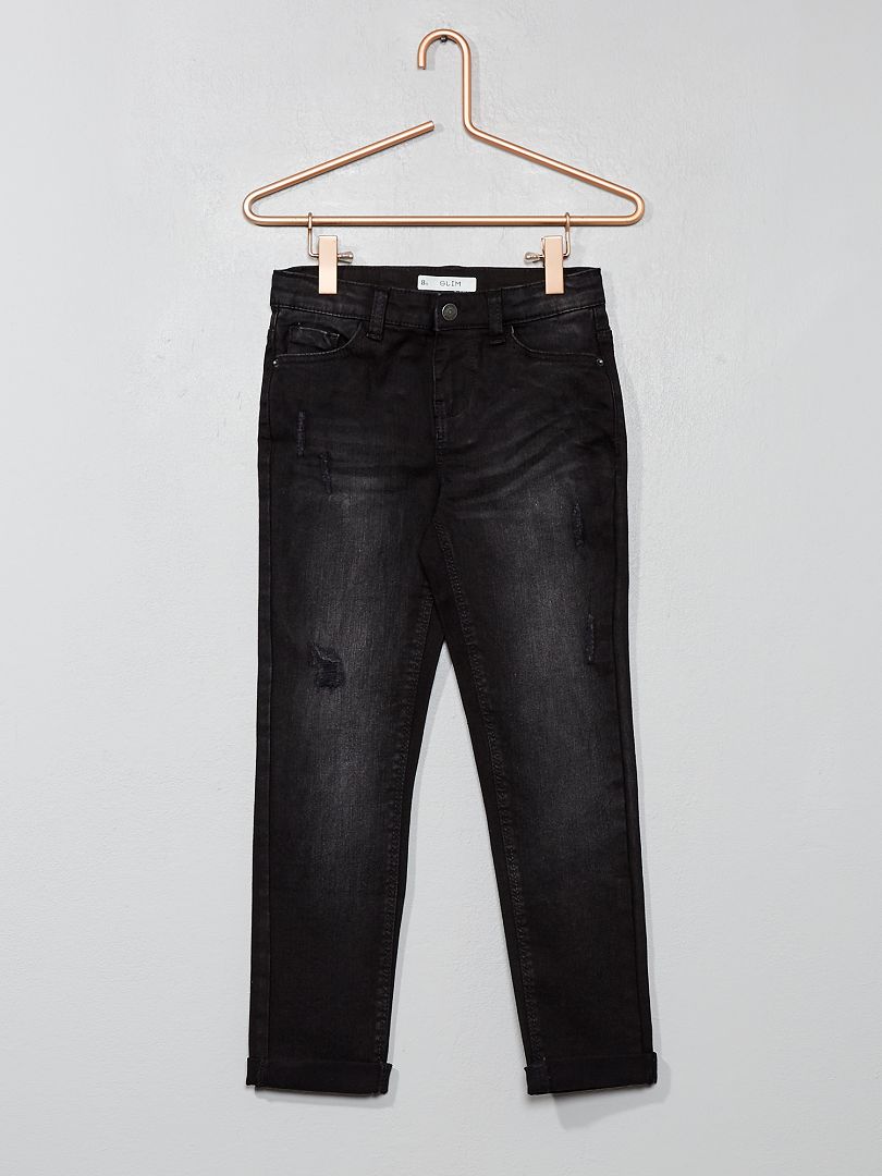 Slimfit denim jeans met versleten effect ZWART - Kiabi