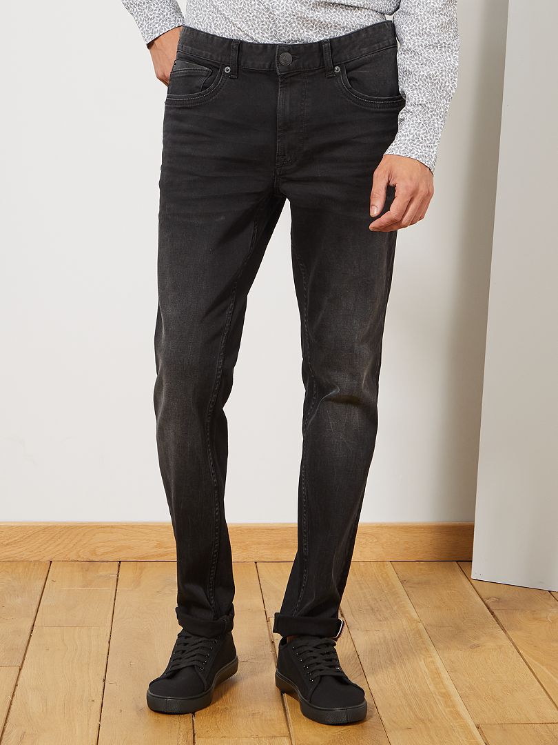 Slimfit jeans met details van synthetisch leer black denim - Kiabi