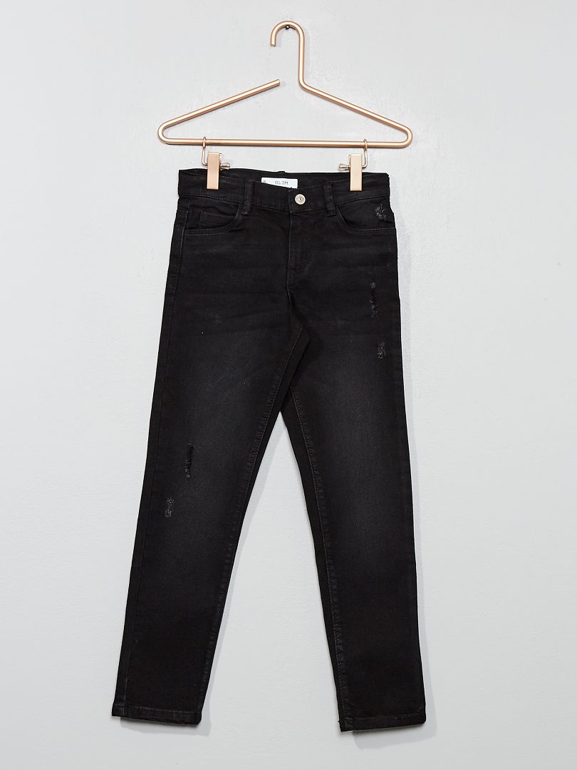 Slimfit jeans met versleten effect ZWART - Kiabi