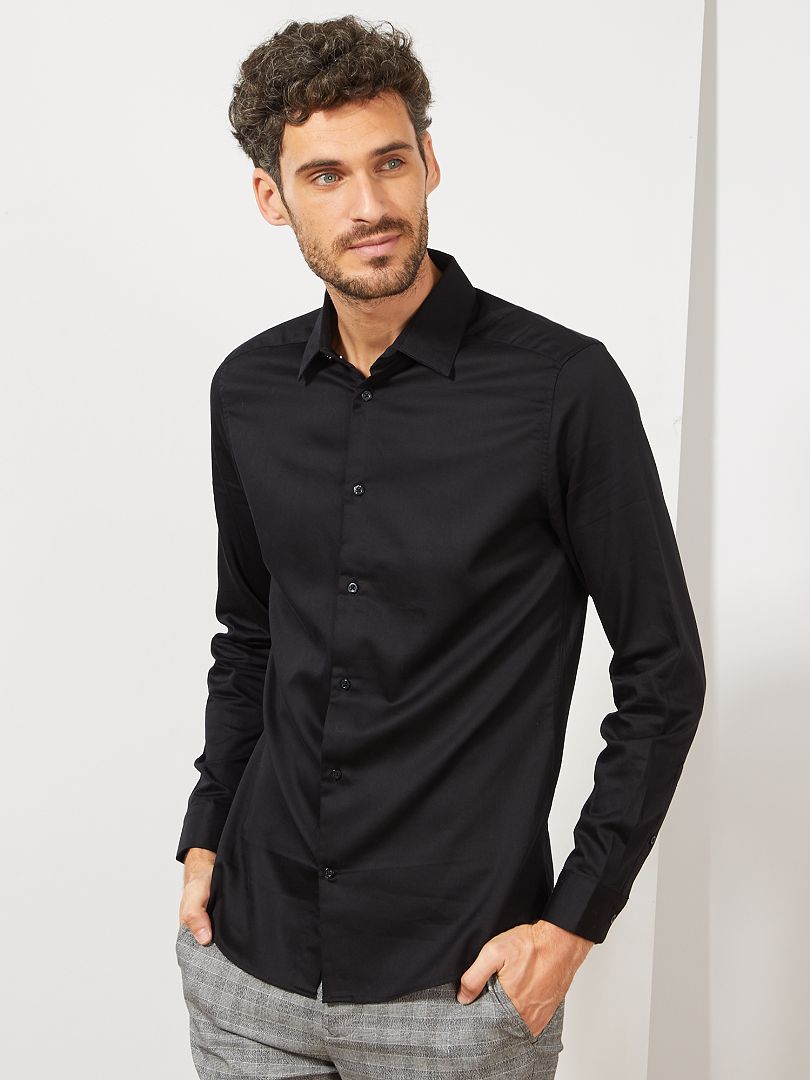 Productief Schaken Melbourne Slimfit overhemd van katoensatijn - zwart - Kiabi - 15.00€