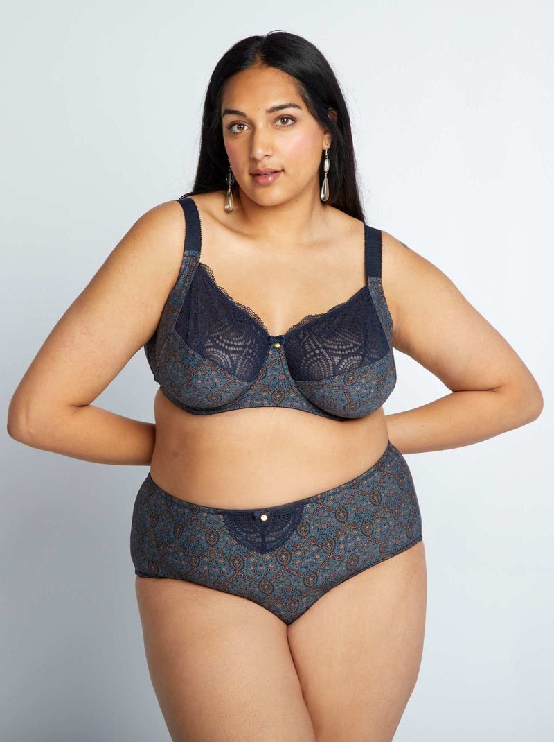 Slip met kasjmierprint en kant BLAUW - Kiabi