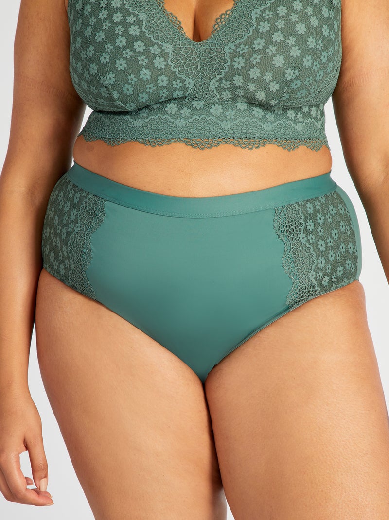Slip van microvezel en kant grijs groen - Kiabi