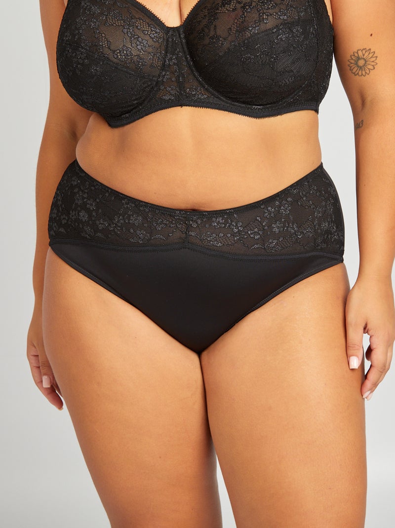 Slip van microvezel en kant met pailletten zwart - Kiabi