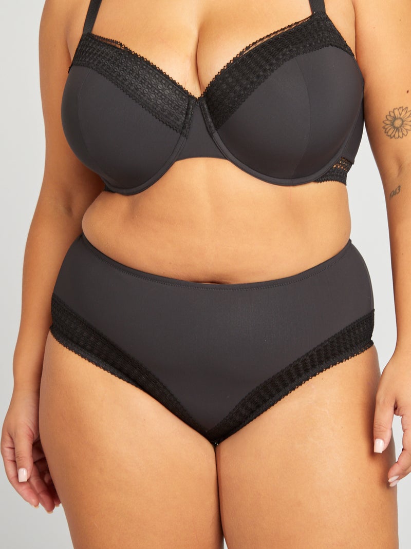 Slip van microvezel en kant zwart - Kiabi