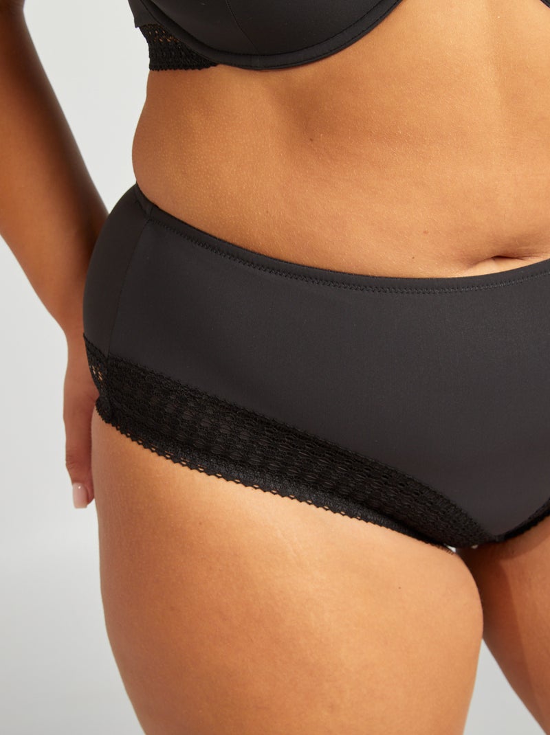 Slip van microvezel en kant zwart - Kiabi