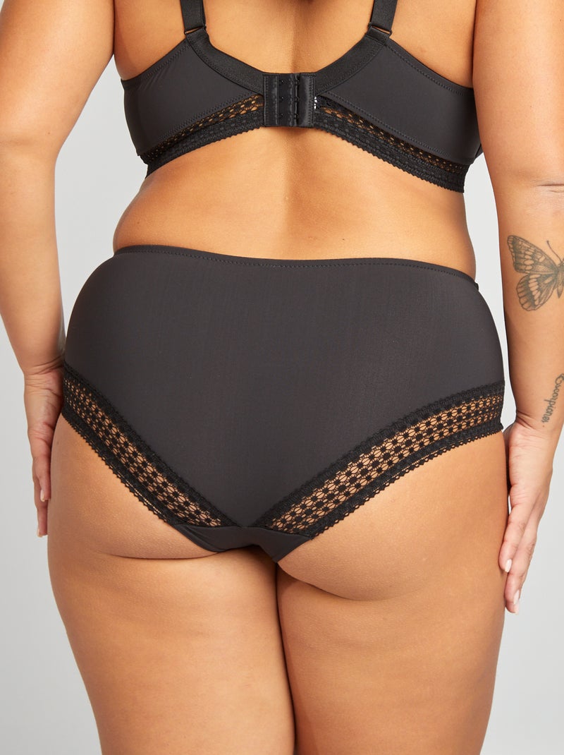 Slip van microvezel en kant zwart - Kiabi