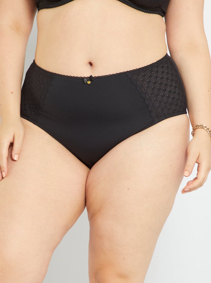 Slip van microvezel en kant zwart - Kiabi