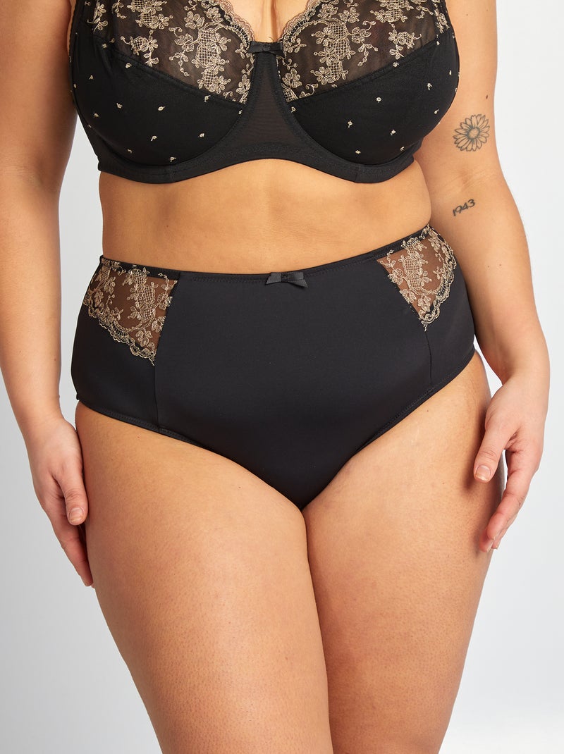 Slip van microvezel met borduursels zwart - Kiabi