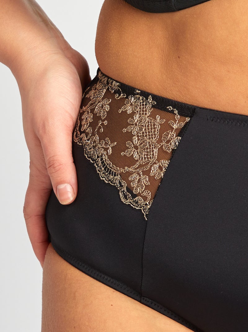 Slip van microvezel met borduursels zwart - Kiabi