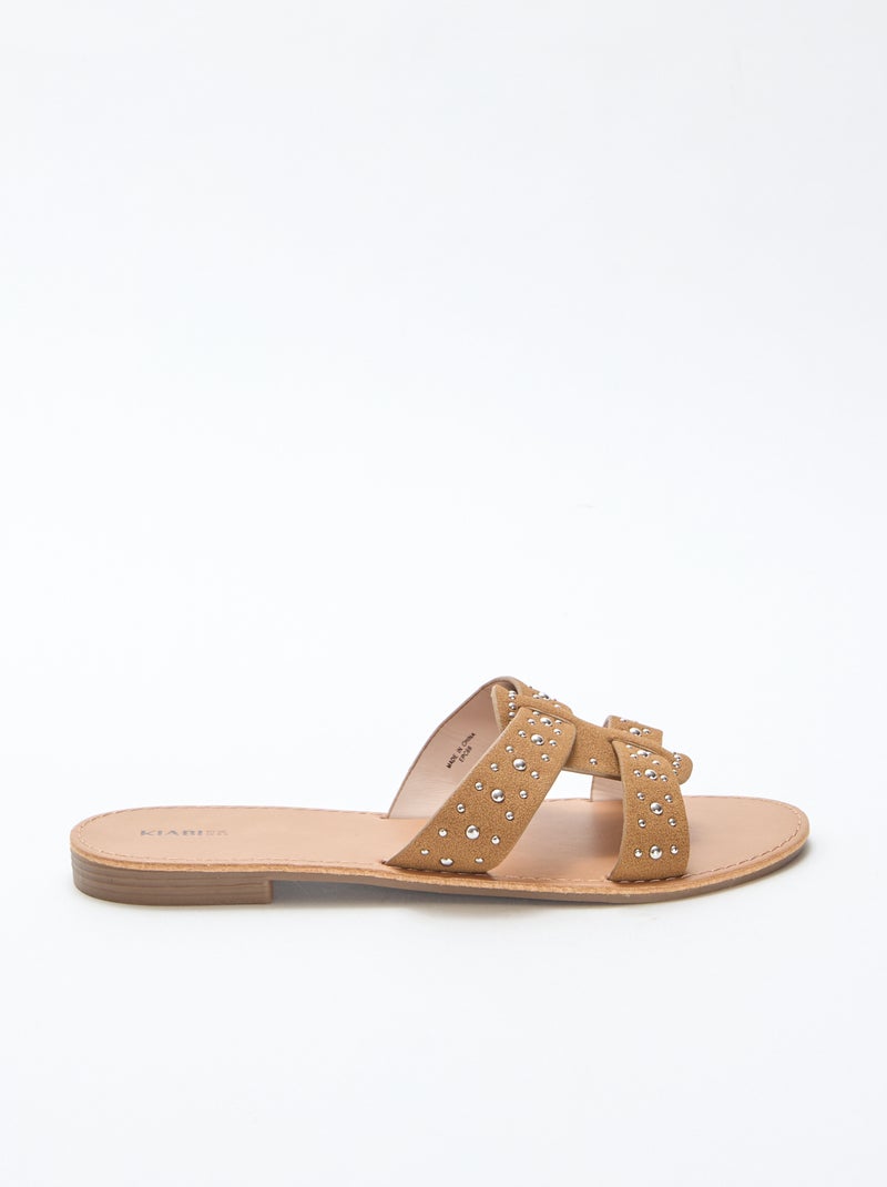 Slippers met bandje in glanzend macramé Bruin - Kiabi
