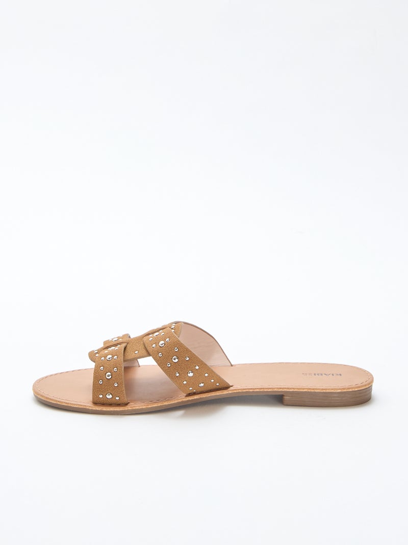 Slippers met bandje in glanzend macramé Bruin - Kiabi