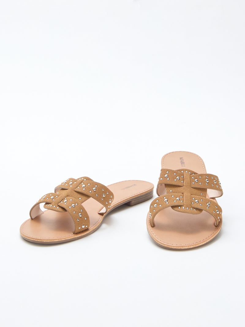 Slippers met bandje in glanzend macramé Bruin - Kiabi