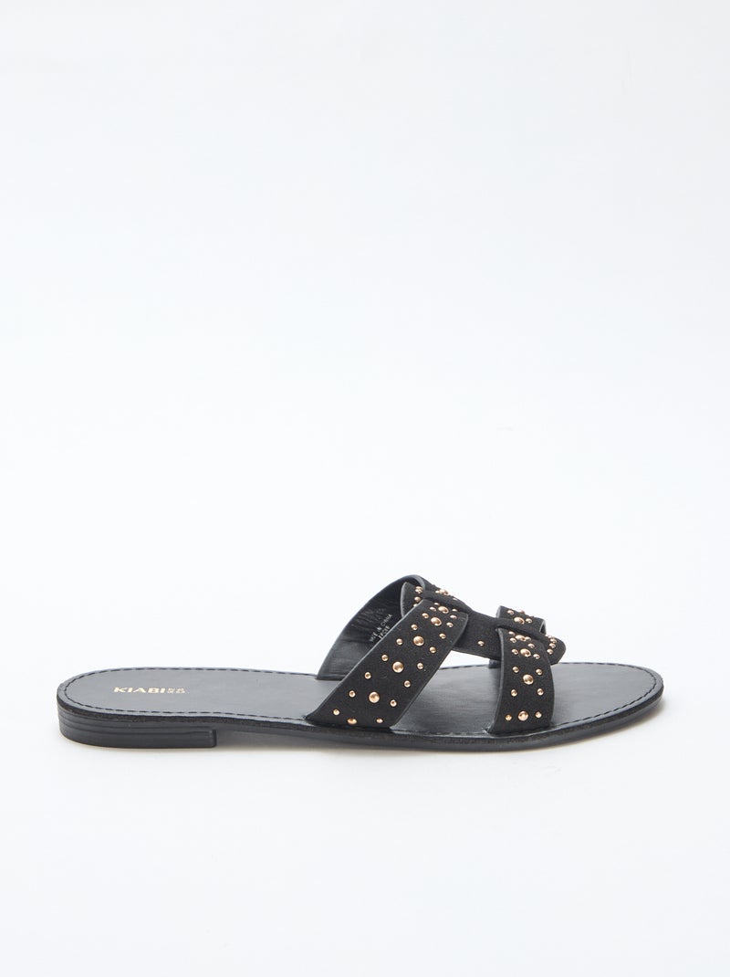 Slippers met bandje in glanzend macramé Zwart - Kiabi