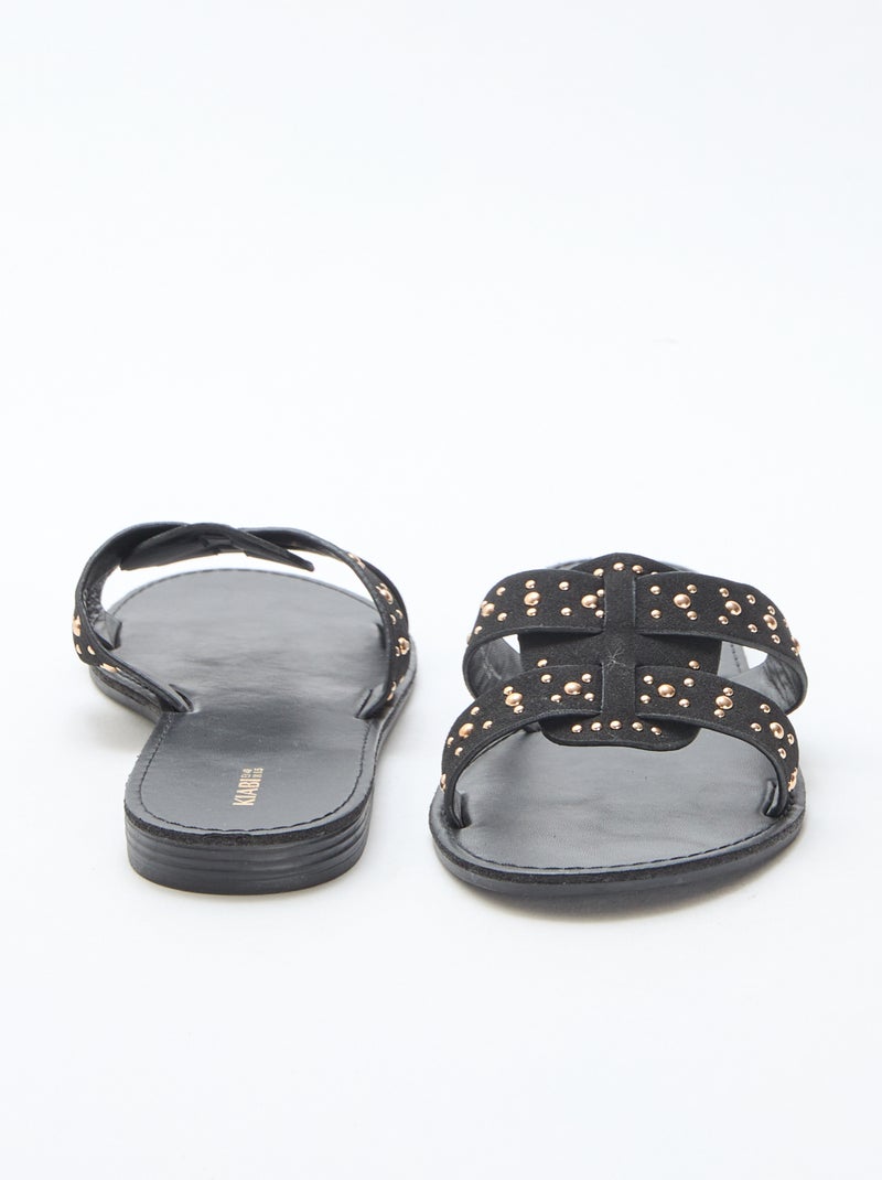 Slippers met bandje in glanzend macramé Zwart - Kiabi