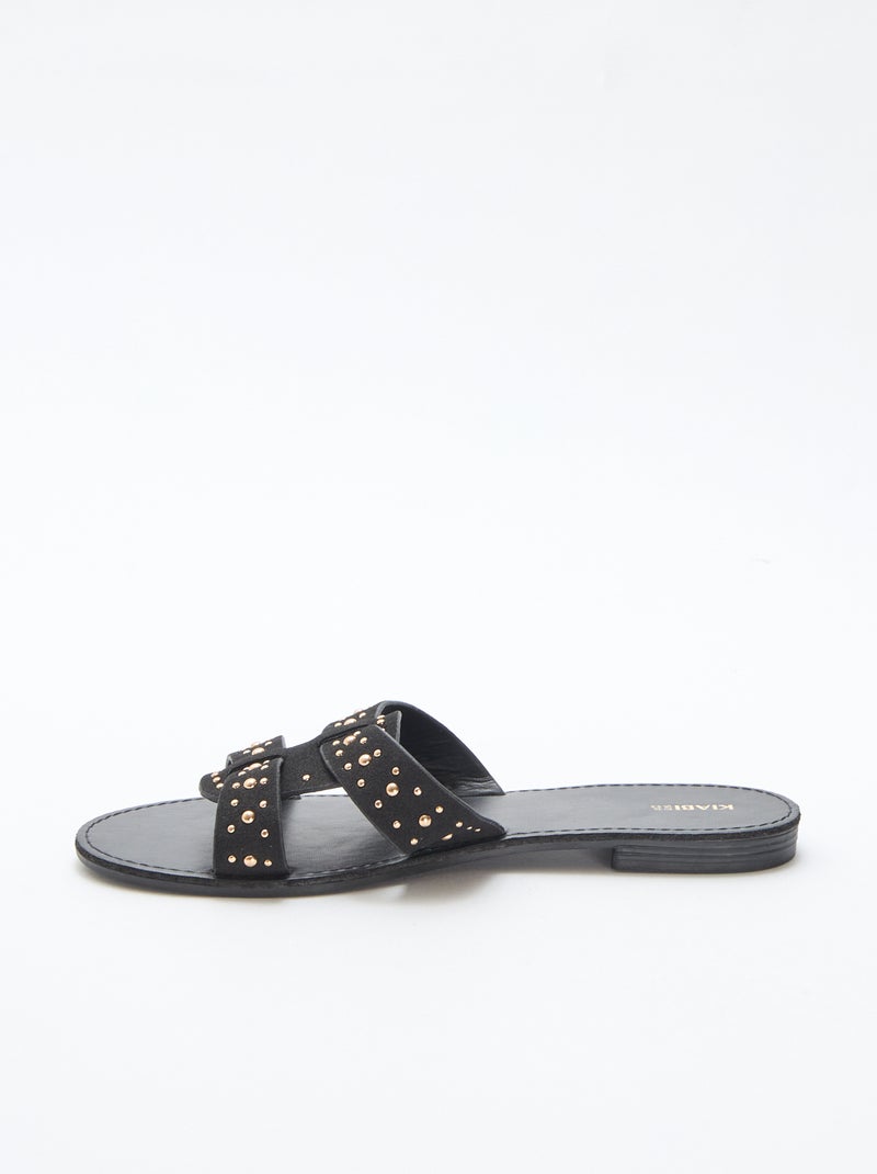 Slippers met bandje in glanzend macramé Zwart - Kiabi