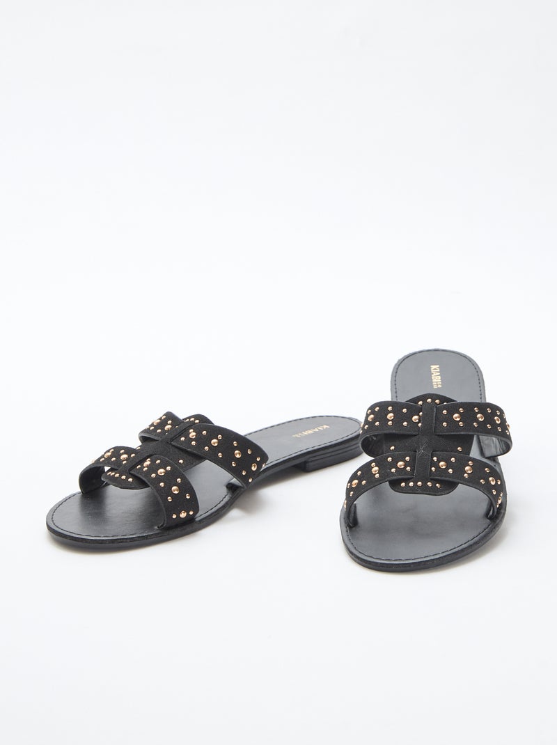Slippers met bandje in glanzend macramé Zwart - Kiabi