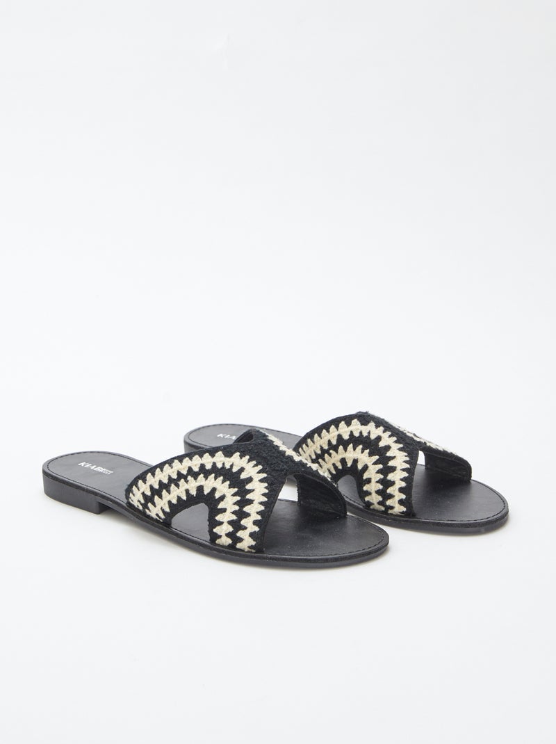 Slippers met bandje in macramé ZWART - Kiabi