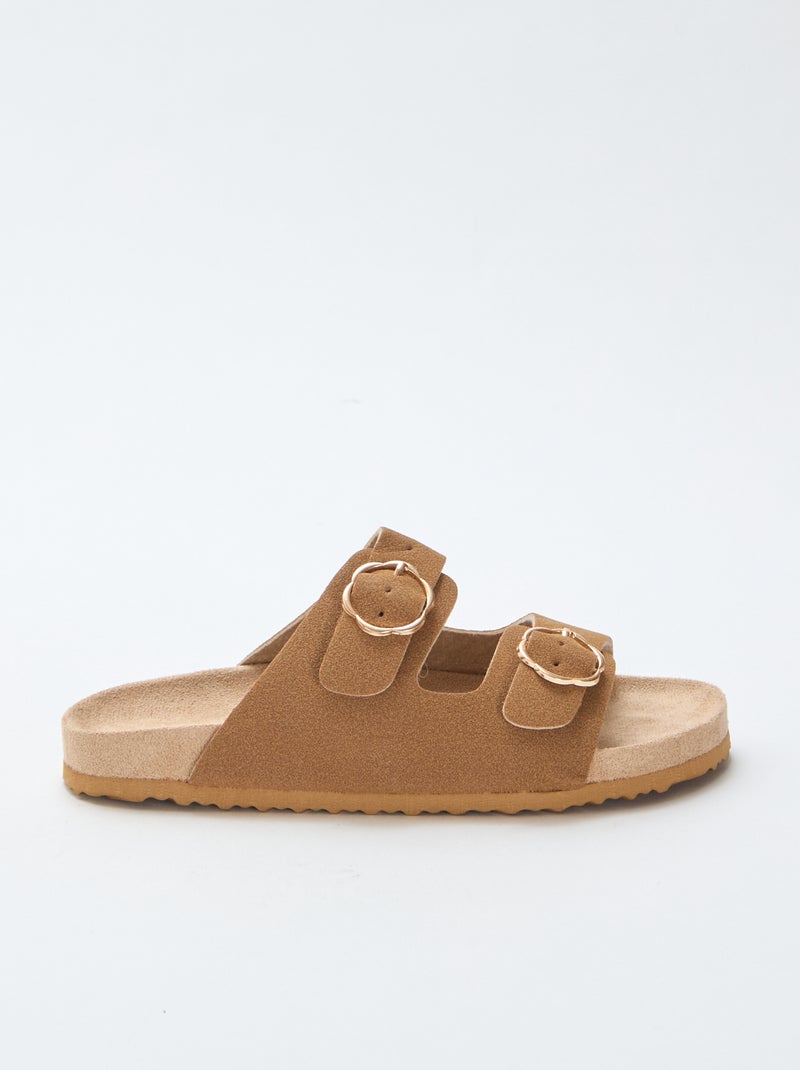 Slippers met dubbele band Bruin - Kiabi