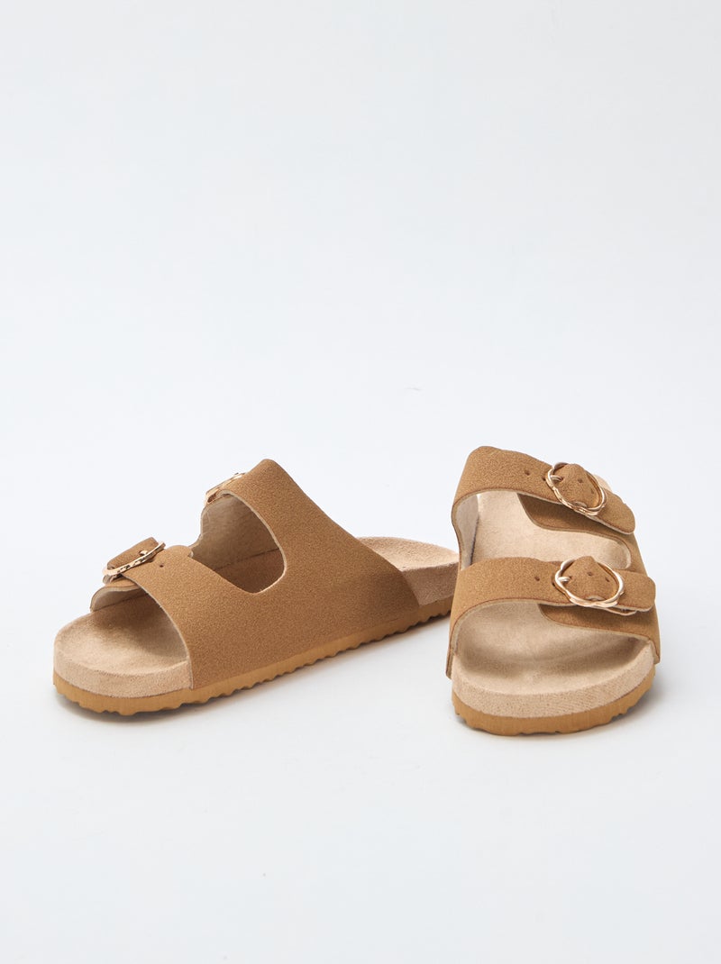 Slippers met dubbele band Bruin - Kiabi