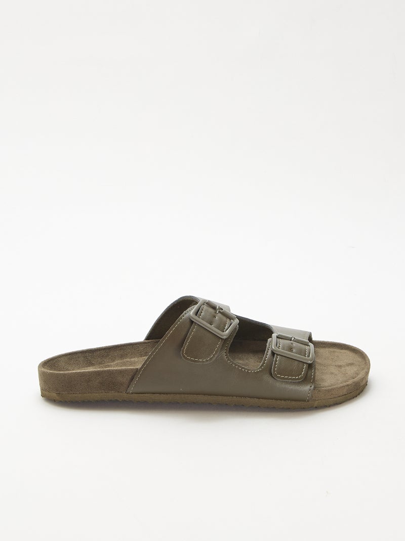 Slippers met dubbele bandjes Kaki - Kiabi