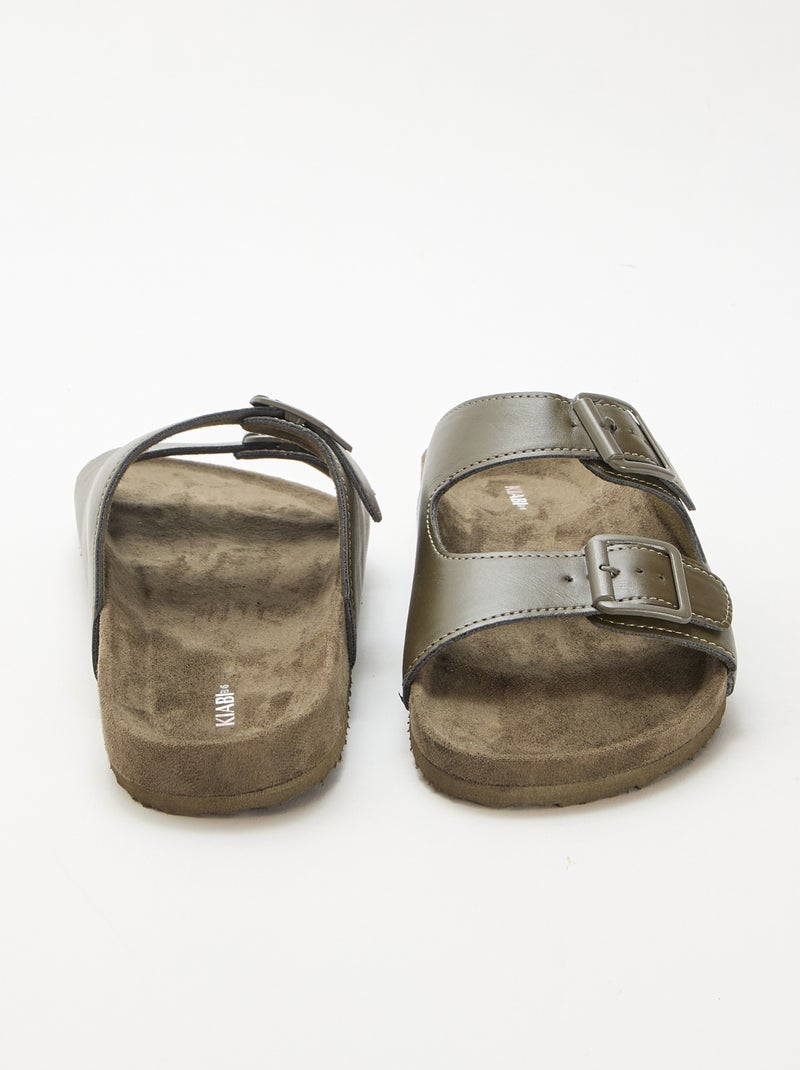 Slippers met dubbele bandjes Kaki - Kiabi