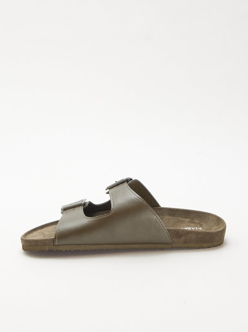 Slippers met dubbele bandjes Kaki - Kiabi