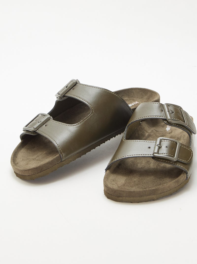 Slippers met dubbele bandjes Kaki - Kiabi