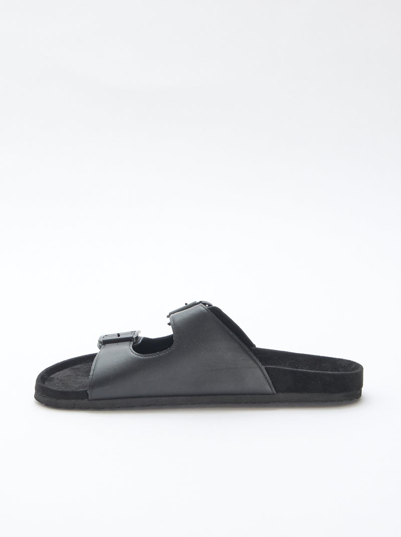 Slippers met dubbele bandjes Zwart - Kiabi