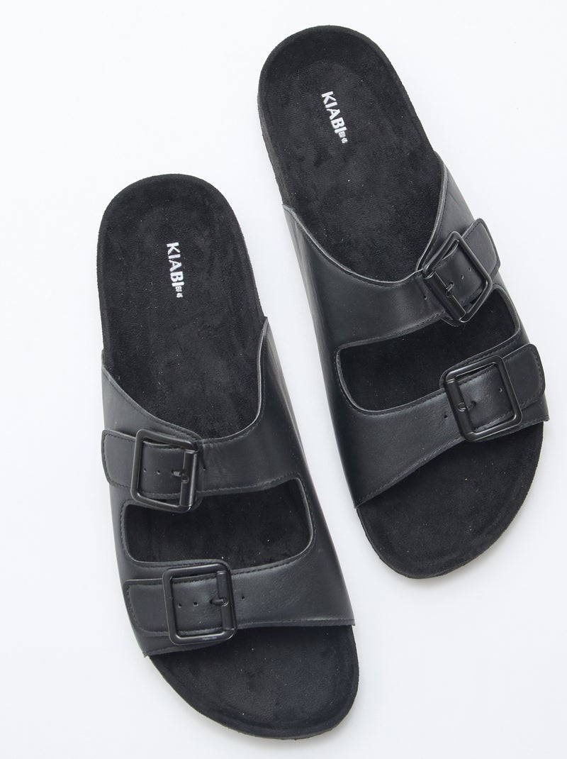 Slippers met dubbele bandjes Zwart - Kiabi