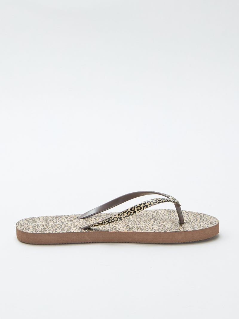 Slippers met luipaardprint Bruin - Kiabi