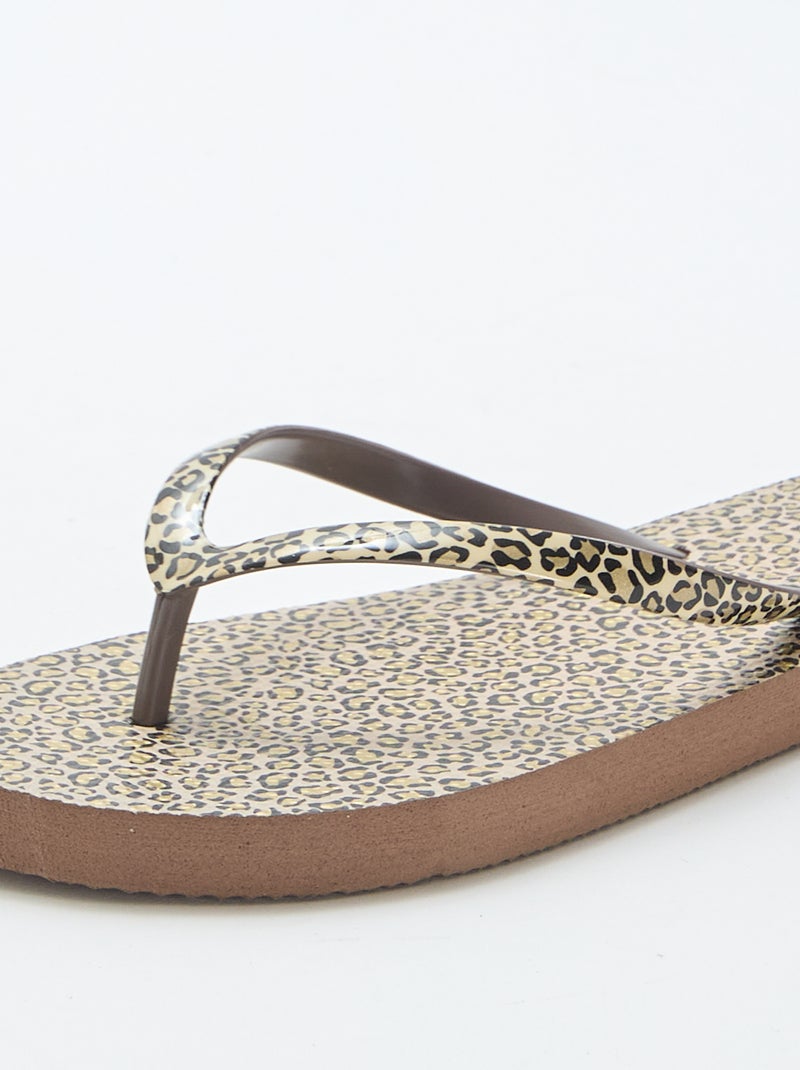 Slippers met luipaardprint Bruin - Kiabi