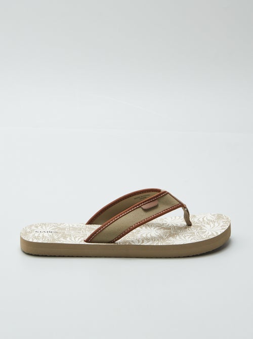 Slippers met print en stoffen riempjes - Kiabi