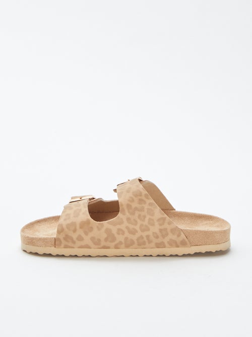 Slippers met twee bandjes met luipaardmotief - Kiabi
