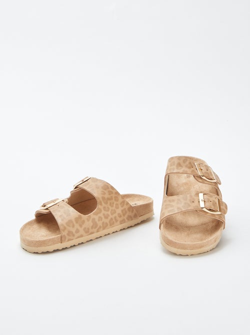 Slippers met twee bandjes met luipaardmotief - Kiabi