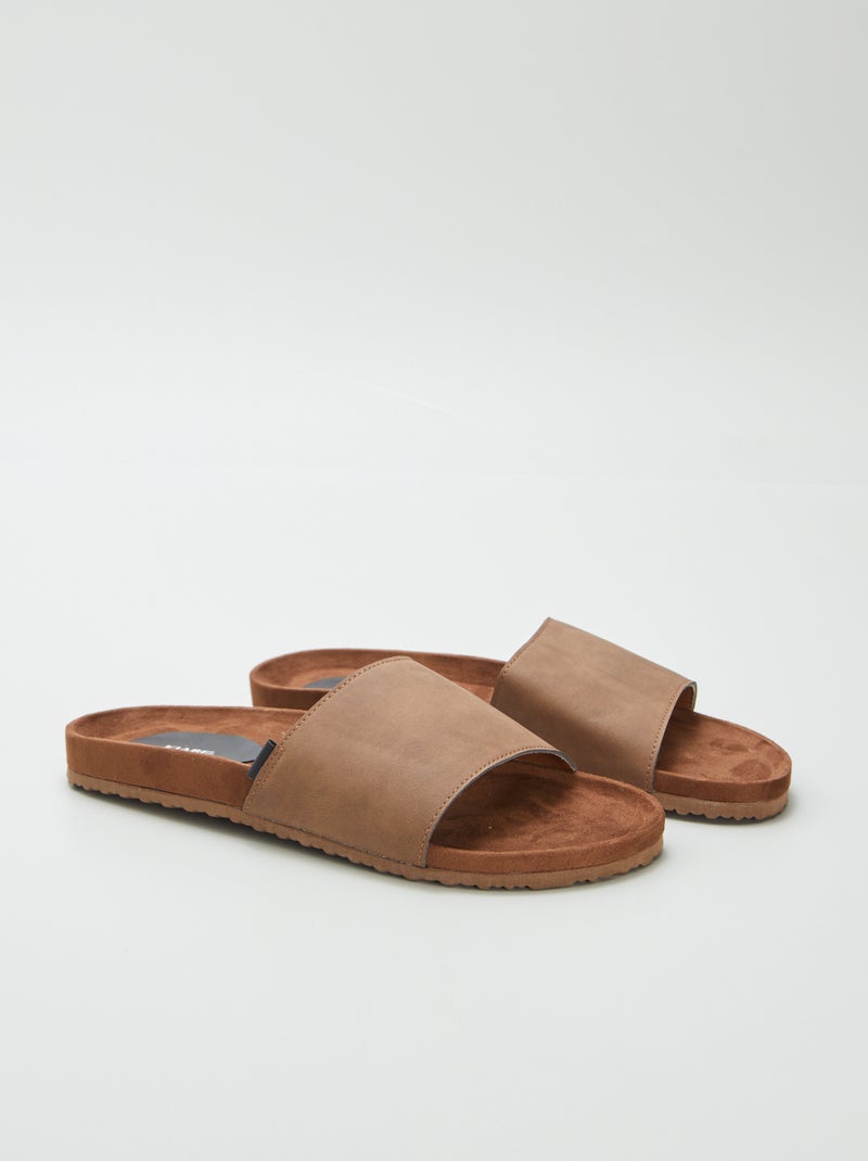 Slippers van twee materialen BRUIN - Kiabi