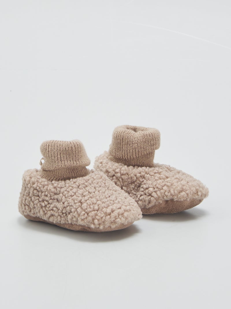 Sloffen met schapenvacht effect BRUIN - Kiabi