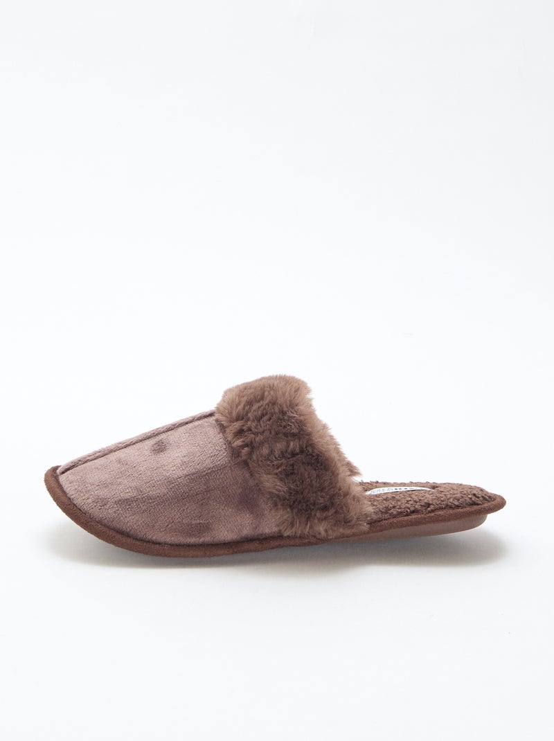 Sloffen van imitatiebont | Instappermodel Bruin - Kiabi