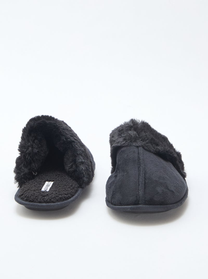 Sloffen van imitatiebont | Instappermodel Zwart - Kiabi