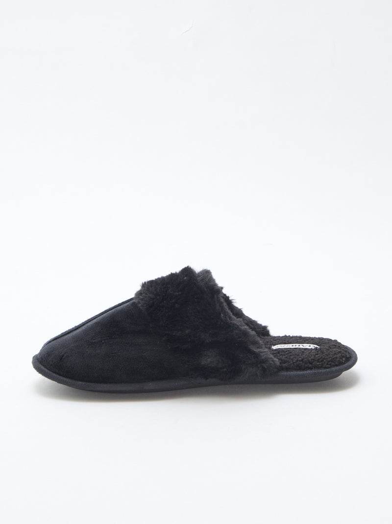 Sloffen van imitatiebont | Instappermodel Zwart - Kiabi