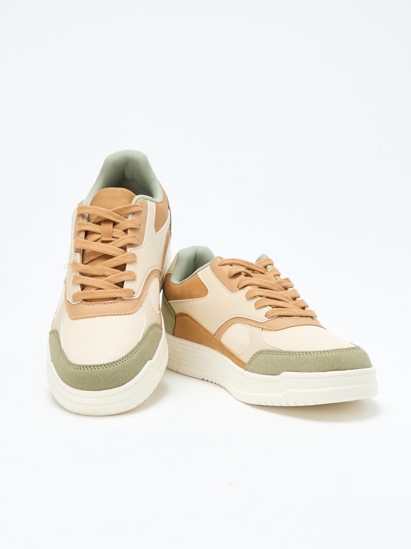 Sneakers met driekleurige inzetstukken Biege - Kiabi