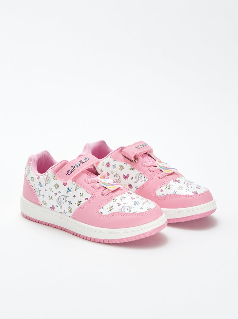 Sneakers met eenhoornpring, klittenbandsluiting + elastische veters ROSE - Kiabi