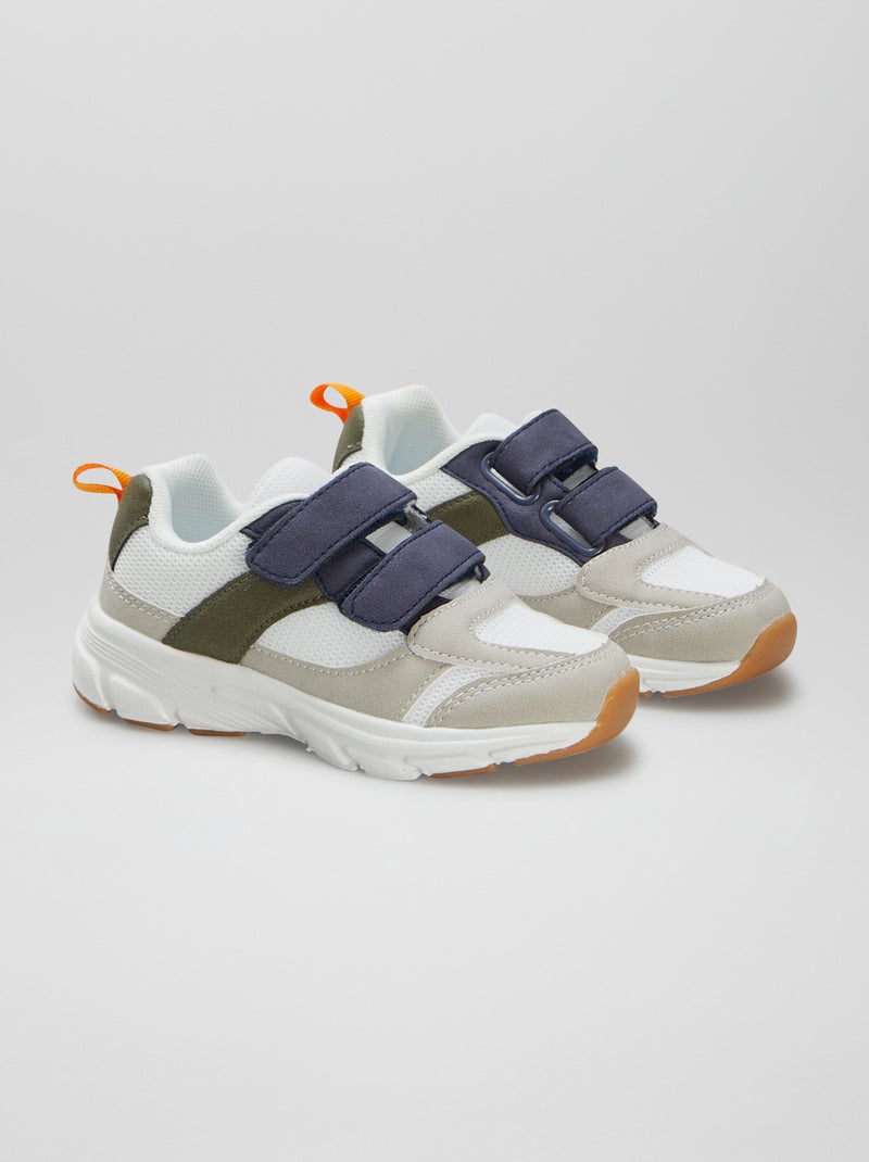 Sneakers met klittenband van twee materialen GRIJS - Kiabi