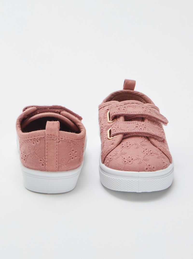 Sneakers met klittenbanden en borduursel Roze - Kiabi