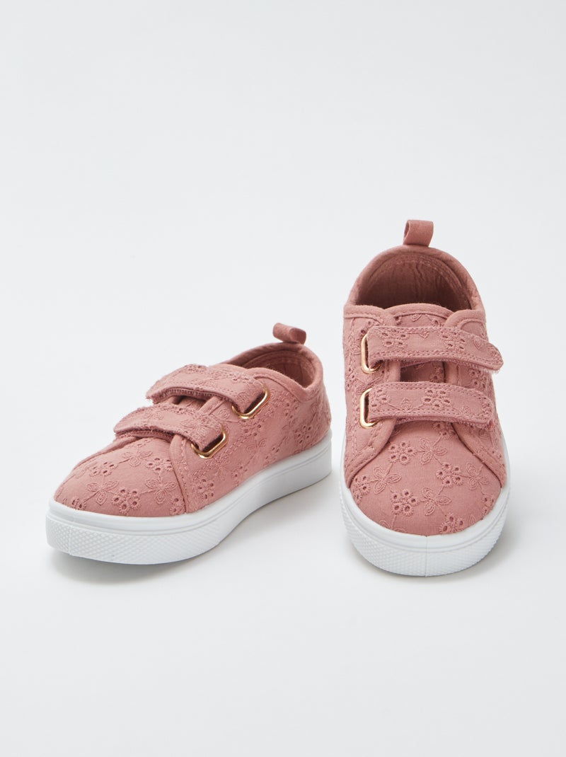 Sneakers met klittenbanden en borduursel Roze - Kiabi