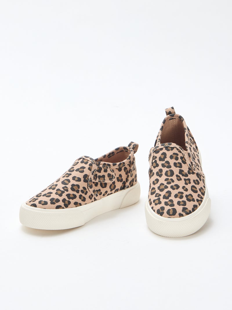 Sneakers met luipaardprint | Slip-onmodel Bruin - Kiabi