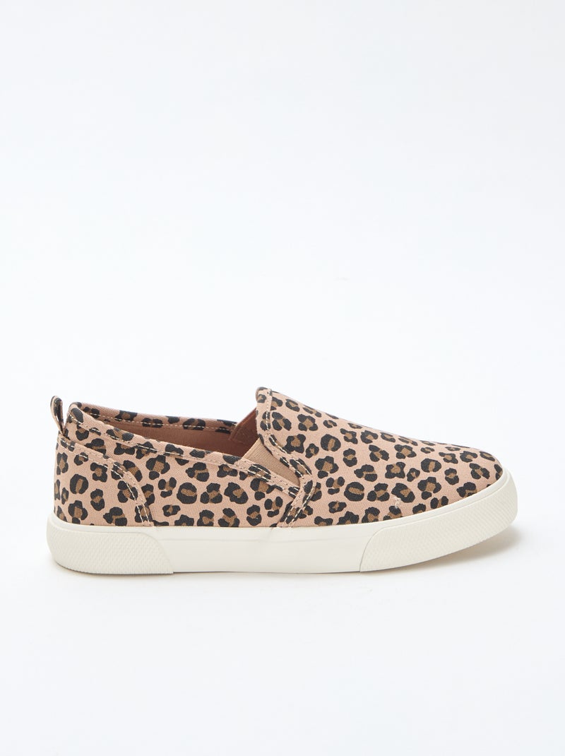 Sneakers met luipaardprint | Slip-onmodel Bruin - Kiabi