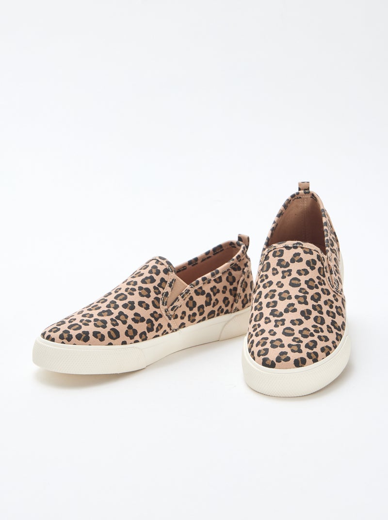 Sneakers met luipaardprint | Slip-onmodel Bruin - Kiabi